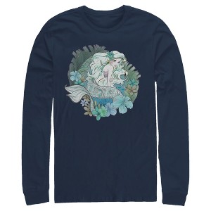 Men's The Little Mermaid Underwater Princess  Long Sleeve Shirt - Navy Blue - Large - 1 of 4