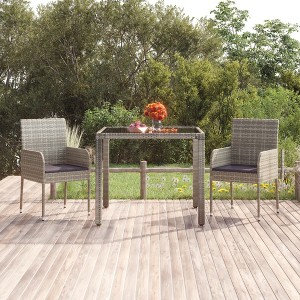 vidaXL Patio Table with Glass Top Gray 35.4 in.x35.4 in.x29.5 in. Poly Rattan - 1 of 4