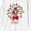 Rudolph the Red-Nosed Reindeer with Christmas Lights and Movie Title Logo Men's White Crew Neck Long Sleeve Graphic Tee - 2 of 3