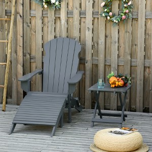 TIRAMISUBEST 3-Piece Adirondack Set - Folding Chair with Ottoman & Side Table, Outdoor Fire Pit Furniture for Patio, Backyard (Gray) - 1 of 4