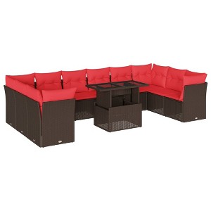 vidaXL 11 Piece Garden Sofa Set with Cushions Brown Poly Rattan - 1 of 4