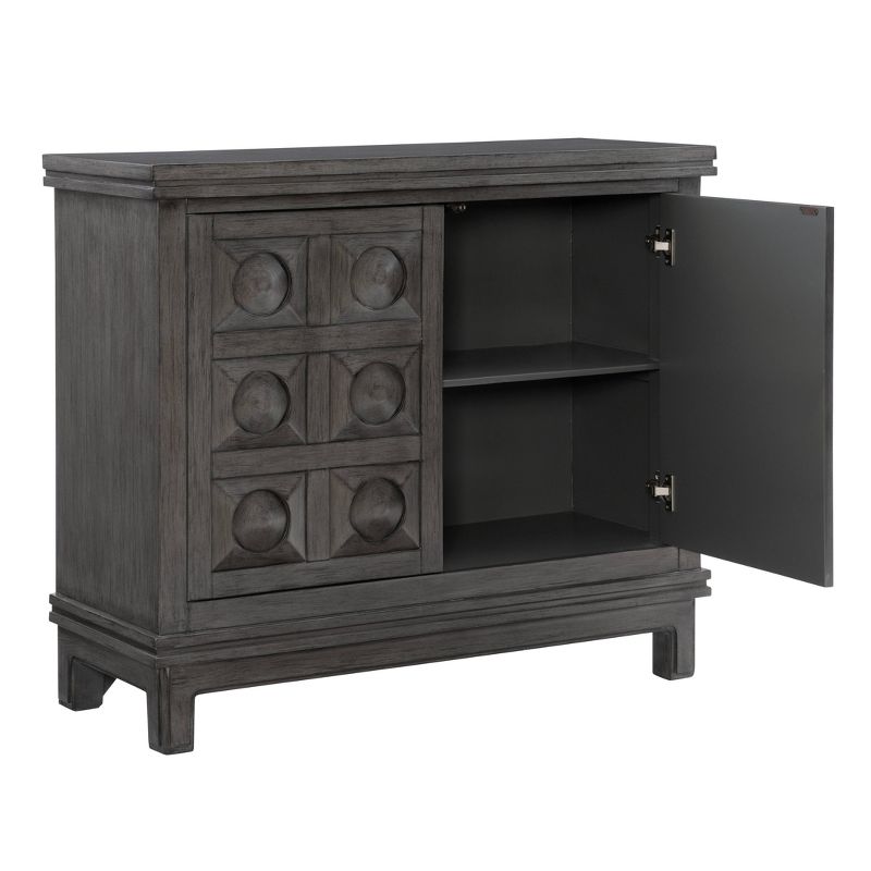 Epinay Traditional Carved Cabinet 2 Doors Push Open Magnetic Closure 1 Shelf Gray Finish - Powell, 2 of 12
