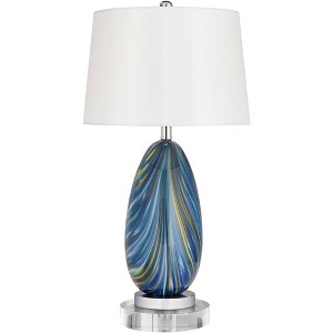 Possini Euro Design Pablo Modern Table Lamp with Round Riser 28 1/2" Tall Blue Art Glass White Drum Shade for Bedroom Living Room Bedside Nightstand - 1 of 4