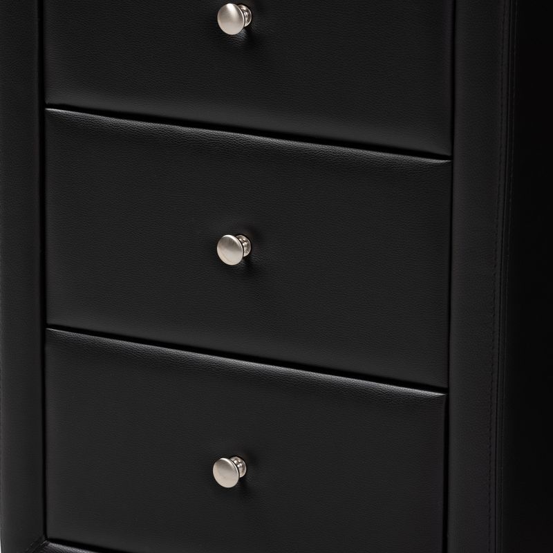 Tessa Faux Leather Upholstered 3 Drawer Nightstand Black - Baxton Studio, 5 of 11