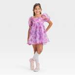 Girls' Disney Minnie Mouse Floral Organza Puff Dress - Pink/White