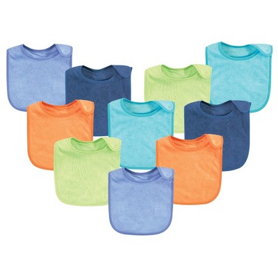 Hudson Baby Infant Boy Rayon from Bamboo Terry Bibs, Blue Orange Lime, One Size