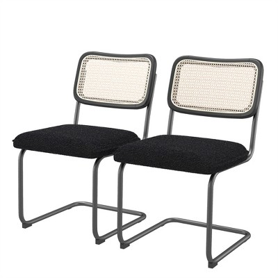 DOMETOUR Set of 2 Leather Dining Chair with High-Density Sponge Rattan Chair for Dining Room