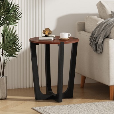 Modern Round End Table with Black Geometric Base, Accent Side Table for Living Room, Bedroom, Entryway or Small Space Decor-The Pop Home