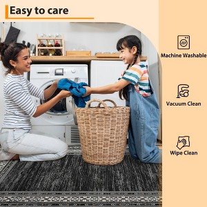 Washable Area Rug Modern Geometric Bordered Rug Low Pile Non Slip Floor Carpet, Soft Non Shedding Thin Rug, Distressed Rug for Bedroom Living Room - 1 of 4