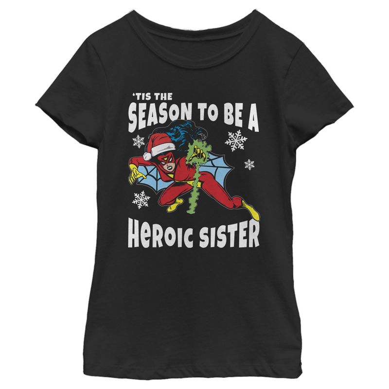 Girl's Marvel Christmas Spider-Woman Heroic Sister T-Shirt, 1 of 4