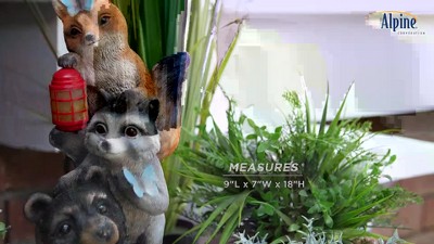 19" Multicolor Polyresin Solar Animal Friends Statue with LED Lights
