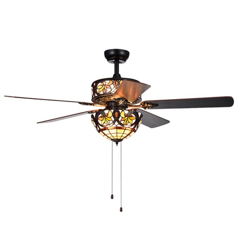 Jyrku 6 Light Yellow Flower Tiffany 5 Blade Matte Black 52 Lighted Ceiling Fan Warehouse Of Tiffany