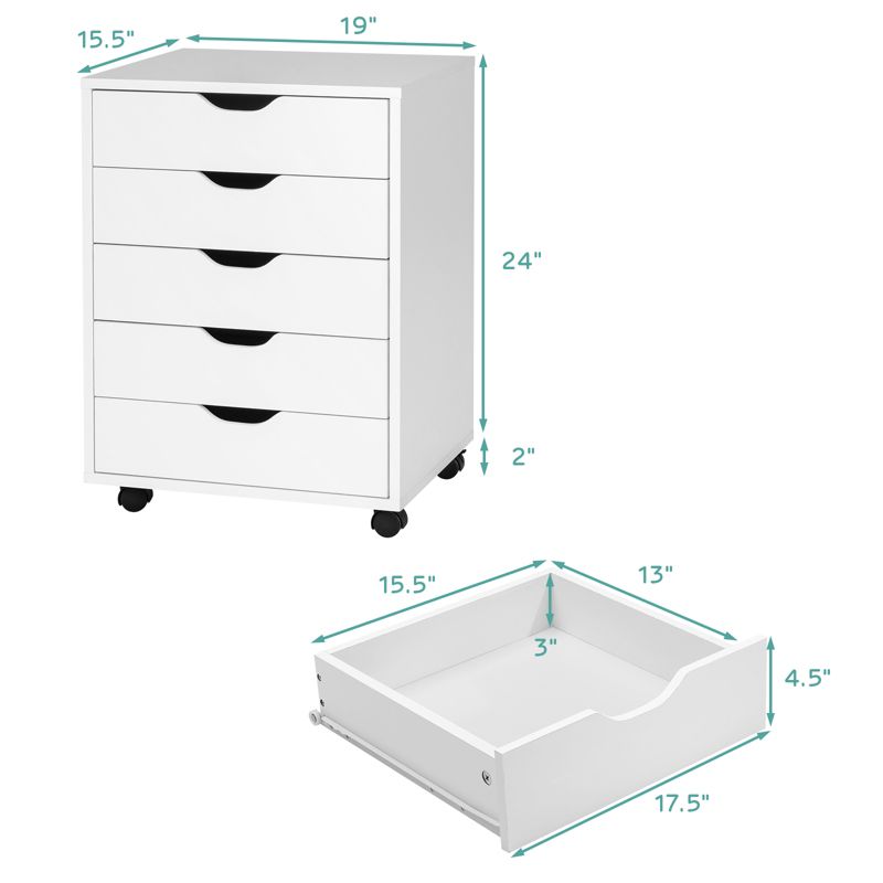 Tangkula 5/7-Drawer Chest Mobile Lateral Filing Cabinet Floor Storage Organizer White, 4 of 7