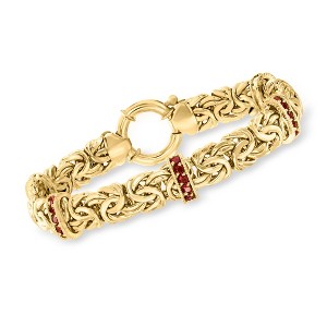 Ross-Simons 1.50 ct. t.w. Garnet Station Byzantine Bracelet in 18kt Gold Over Sterling - 1 of 4