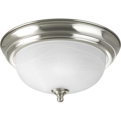 Progress Lighting Melon 1-Light Flush Mount, Ceramic, Brushed Nickel, Alabaster Glass Shade