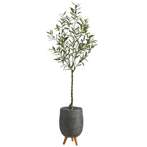 Nearly Natural 70-in Olive Artificial Tree in Gray Planter with Stand - 1 of 4