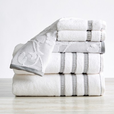 Great Bay Home Roselyn Cotton Floral Jacquard Towel Set  (6 Piece Set, White / Grey)