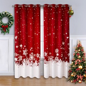 Christmas Blackout Curtains 2 Panels Set Snowflake Red Velvet for Bedroom Window Curtains Christmas Decor Ideal Gifts 63/84/95 Inch Length - 1 of 4