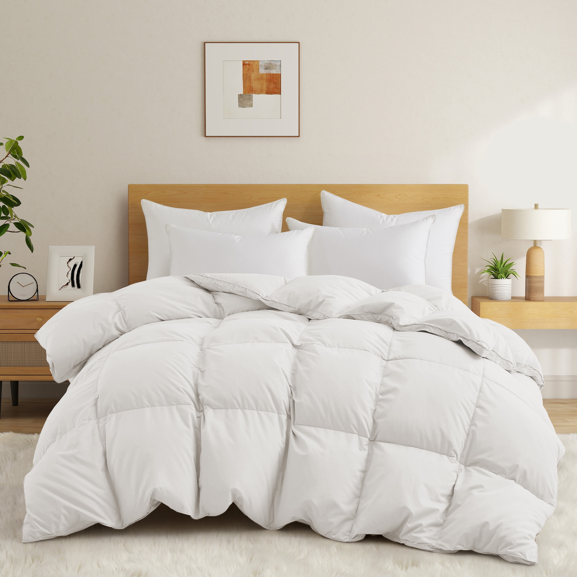Peace Nest White Goose Down Feather Fiber Comforter Heavyweight Duvet Insert, Full/Queen