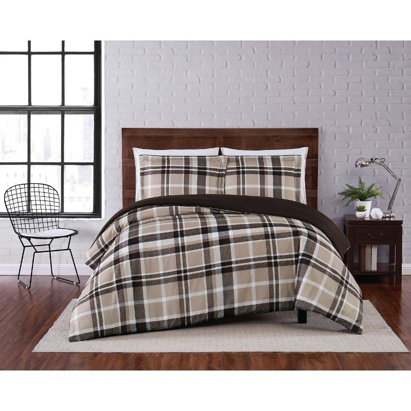 Paulette Plaid Duvet Cover Set Taupe - Truly Soft, 1 of 6