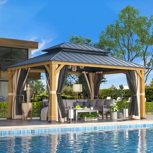 EROMMY 12'x16' Metal Frame Double Roof Gazebo, Outdoor Hardtop Gazebo, Permanent Gazebo Pavilion for Patio - 1 of 3