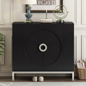 Simple Storage Cabinet Accent Cabinet with Solid Wood Veneer and Metal Leg Frame - 1 of 4