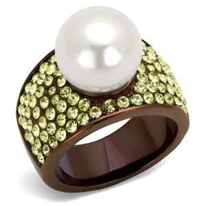Slickblue Women’s Coffee Light Ring, Stainless Steel with 12mm Synthetic Pearl, Minimalist Style, White, Size 5-10 - 1 of 4