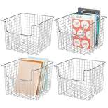 mDesign Metal Wire Household Organizer Basket - Open Dip Front, 4 Pack, Chrome