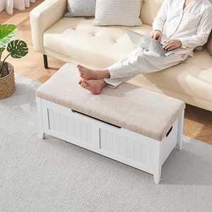 Storage Bench with Seat-100cm Shoe Bench with 2 Safety Hinges,  High-Capacity Chest for Entryway, Living Room, Bedroom, Hallway,white - 1 of 4