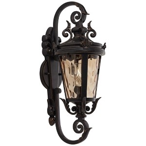 John Timberland Casa Marseille Vintage Rustic Outdoor Wall Light Fixture Veranda Bronze 19" Champagne Hammered Glass for Post Exterior Barn Deck House - 1 of 4