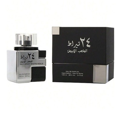 Lattafa 24 Carat White Gold By Lattafa Unisex Pink Pepper, Geranium, Nutmeg, Tonka Bean, Agarwood, Vetiver  Eau De Parfum Spray 3.4 Oz