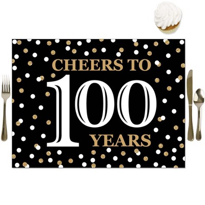 Big Dot of Happiness Adult 100th Birthday - Gold - Party Table Decorations - Birthday Party Placemats - Set of 16