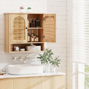 Yukimo Bathroom Wall Cabinet with PE Rattan Doors and Adjustable Shelves, 23.5" x 10.5" x 25.5", Natural Finish - 1 of 3