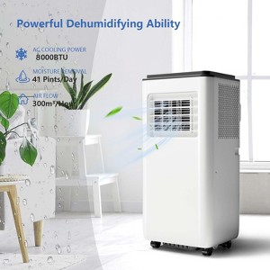 8000Btu Portable Air Conditioner with Remote Control,Quiet AC Unit with Cool, Dehumidifier & Fan Mode Room Cooling Up to 350 sq ft,24 Hour Timer,White - 1 of 4