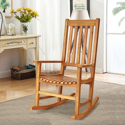 Teak Acacia Wood High Back Rocking Chair with Arms