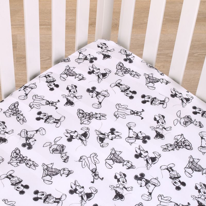 Disney Mickey Mouse - Charcoal, Black and White Mickey and Friends, Minnie Mouse, Donald Duck  and Pluto Nursery Fitted Mini Crib Sheet, 3 of 6