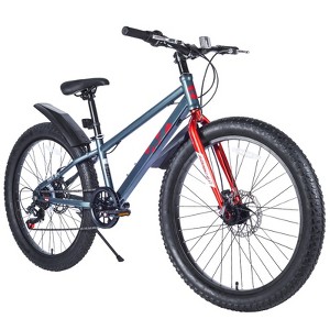 Aukfa 24" Fat Tire Mountain Bike for Kids 10+ - 7-Speed, Dual Disc Brakes, Steel Frame, All-Terrain Bike for Snow, Sand and Trails - 1 of 4