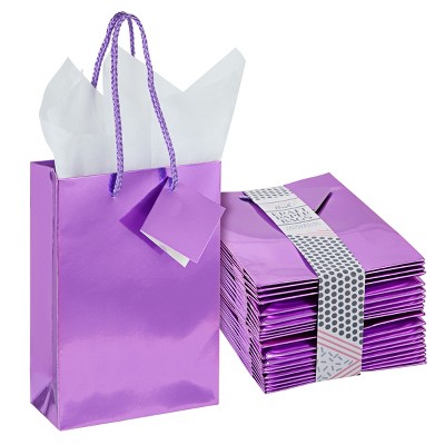 Blue Panda 20 Pack Bags for Birthday, Small Gifts, Metallic Purple, Tissue Paper, 7.9 x 5.5 x 2.5 In