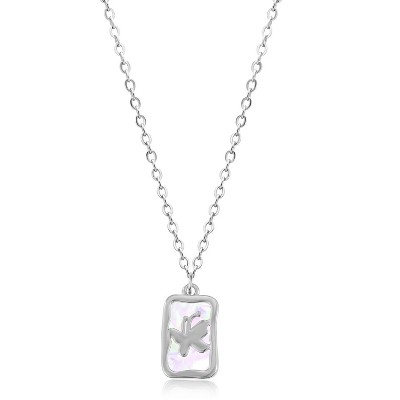 Molenia Dainty Gold Necklace for Women: 925 Sterling Silver Mother of Pearl Necklace Shell Square Pendant Butterfly Necklace Fashion Jewelry Gifts