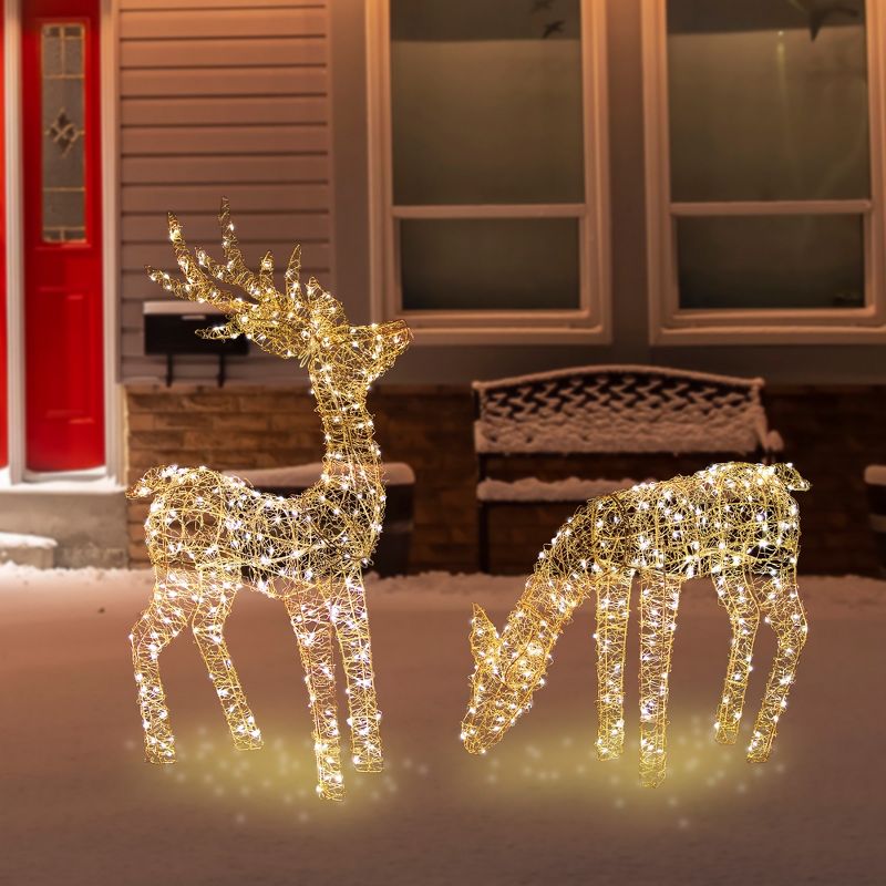 Northlight Set of 2 LED Twinkle Lighted Gold Mesh Reindeer Outdoor Christmas Decoration 37", 3 of 10