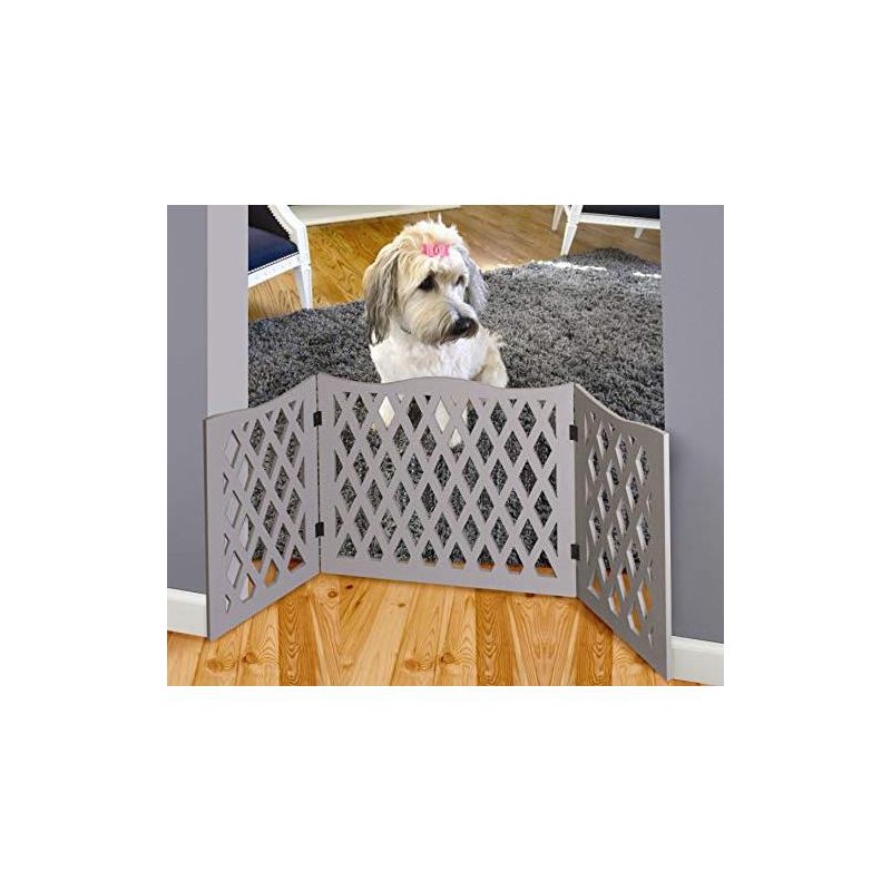 KOVOT Wood Freestanding Foldable Adjustable 3-Section Pet Gate with Gray Diamond Design | Measures 19" H & Extends to 47" L Dog, 2 of 4