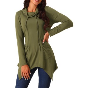 Seta T Women's Long Sleeve Cowl Neck Asymmetrical Hem Tunic Tops with Pockets - 1 of 4