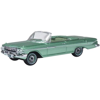 1961 Chevrolet Impala Convertible Arbor Green Metallic with Green Interior 1/87 (HO) Diecast Model Car by Oxford Diecast