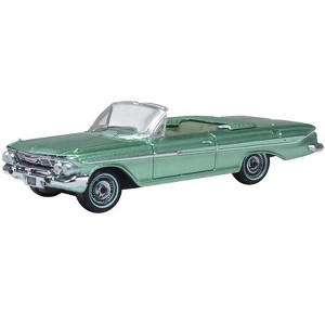 1961 Chevrolet Impala Convertible Arbor Green Metallic with Green Interior 1/87 (HO) Diecast Model Car by Oxford Diecast - 1 of 4