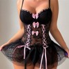 Clotth Women's Cute Lingerie - Transparent Net Lace Bodysuit with Stocking, Babydoll with Underwire Push-Up - 4 of 4