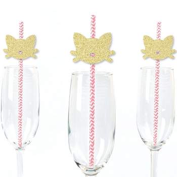 Big Dot of Happiness Gold Glitter Cat Party Straws - No-Mess Real Glitter Cut-Outs & Decorative Baby Shower or Birthday Party Paper Straws - Set of 24