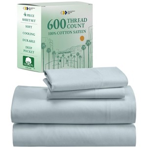 5-Star Luxury Sheet Set | 600 Thread Count 100% Cotton Sateen | Soft & Crisp Bed Sheets with Deep Pockets by California Design Den - 1 of 4