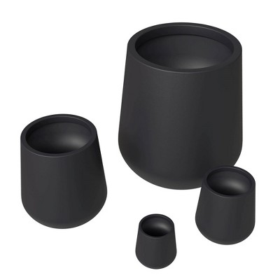 LeisureMod Orchid 4-Piece Fiberstone and Clay Planter Set Decorative Round Plant Pots with Drainage Holes for Home and Garden