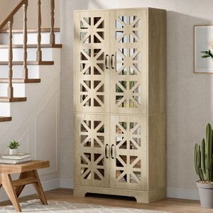 Hommoo 5-Tier Freestanding Shoe Cabinet with 4 Mirrored Doors - 1 of 4