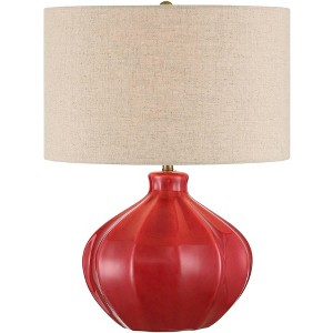 360 Lighting Gordy 20 1/2" High Small Mid Century Modern Accent Table Lamp Red Ceramic Single Oatmeal Shade Living Room Bedroom Colors May Vary - 1 of 4